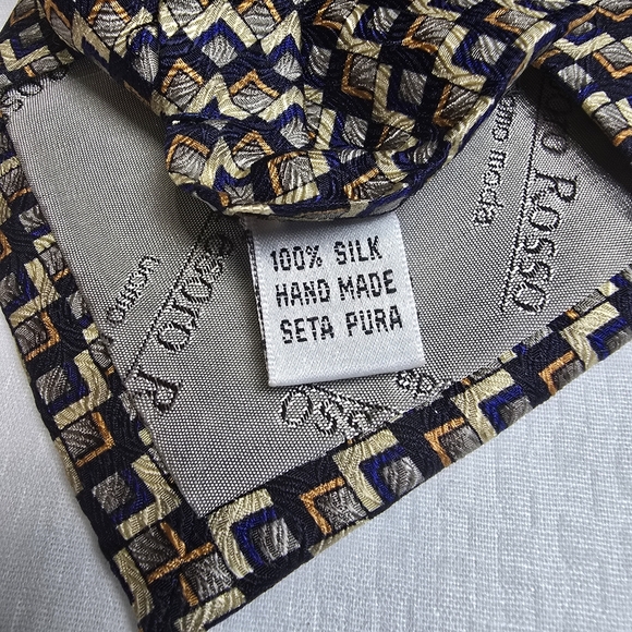 TESORO ROSSO UOMO MODA BLACK AND BROWN DIAMOND ZIGZAG SILK TIE MENS - Picture 7 of 7